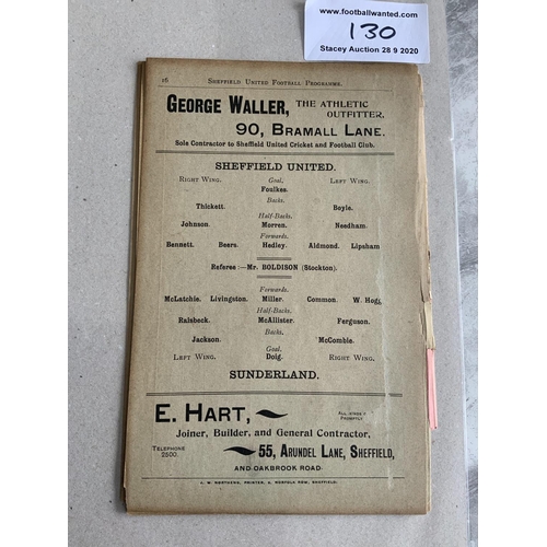 130 - 1900/1901 Sheffield United v Sunderland Football Programme: 16 pager ex bound with completely split ... 