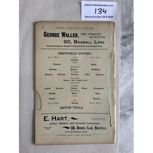 134 - 1900/1901 Sheffield United v Aston Villa Football Programme: 16 pager ex bound with damage to spine ... 