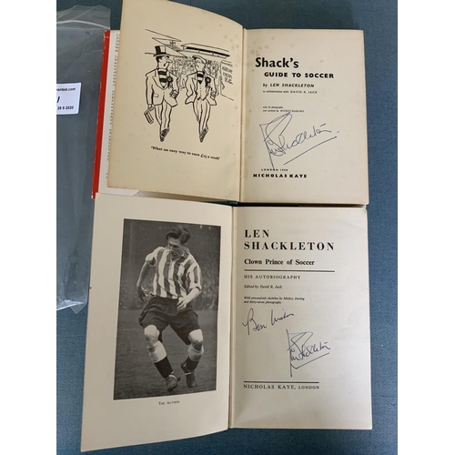 1411 - Len Shackleton England Signed Football Books: Clown Prince Of Soccer with no dust jacket and Shacks ... 