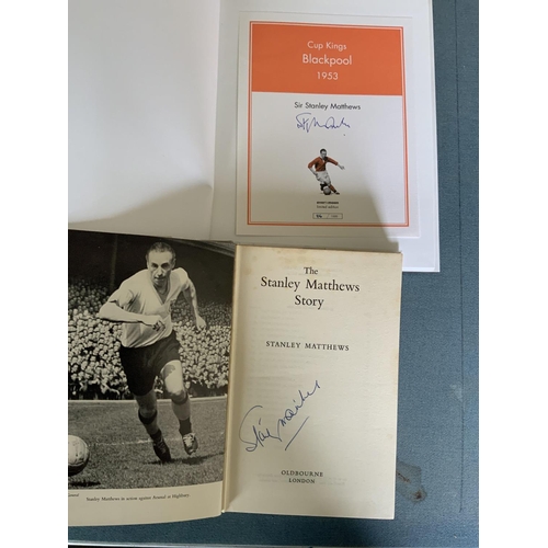 1423 - Stanley Matthews Blackpool Signed Football Books: 1st Edition autobiography from 1960 and Cup Kings ... 