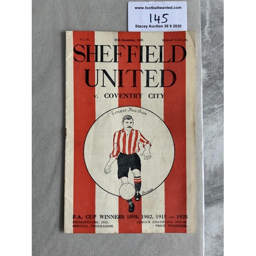 145 - 37/38 Sheffield United v Coventry City Football Programme: Excellent condition 16 pager with team ch... 