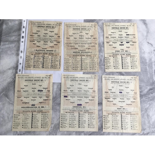 151 - 45/46 Sheffield United Home Reserve Football Programmes: All single sheets with score and team chang... 