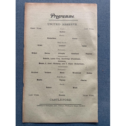 160 - 1913/14 Sheffield United Reserves v Castleford Football Programme: Good condition 4 pager from the l... 