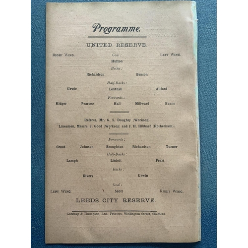 165 - 1913/14 Sheffield United Reserves v Leeds City Football Programme: Good condition 4 pager from the l... 