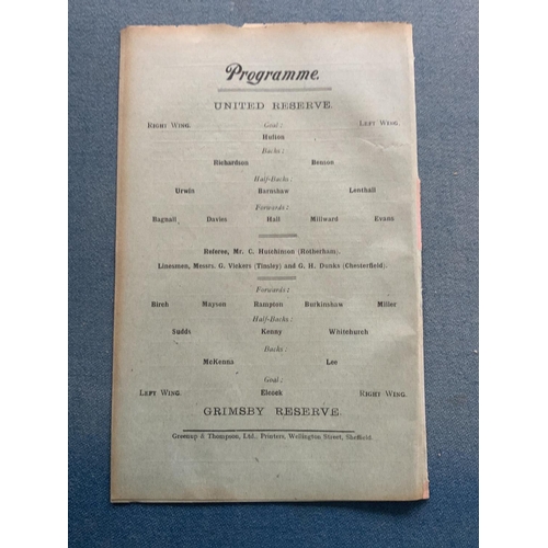 167 - 1913/14 Sheffield United Reserves v Grimsby Town Football Programme: Good condition 4 pager from the... 