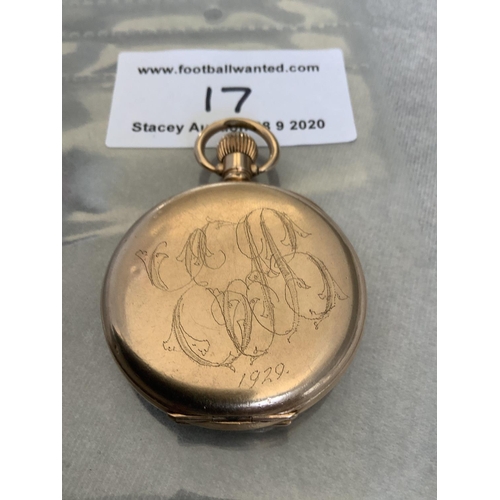 17 - 1929 Eric Brook England Football Debut Gold Pocket Watch: Awarded to Brook on his debut for England ... 