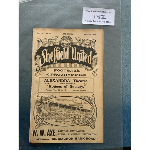 182 - 1913/14 Sheffield United v Manchester City Football Programme: Good condition 16 pager from the last... 