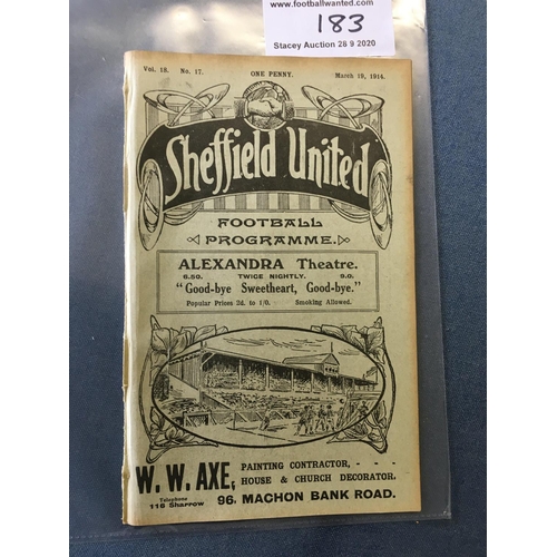 183 - 1913/14 Sheffield United v West Brom Football Programme: Good condition 16 pager from the last seaso... 