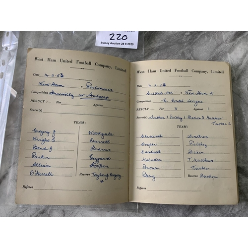 220 - West Ham 52/53 Official Clubs Team Book: The clubs own book listing every single game the club playe... 