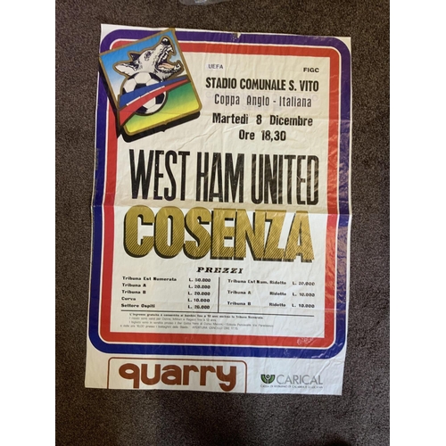 225 - 1993 Cosenza v West Ham Football Poster: The vendor obtained this poster in person on the day of the... 