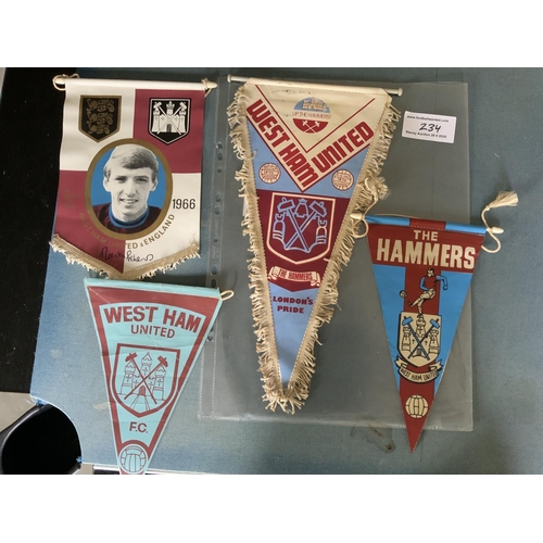 234 - West Ham Football Pennants: Very nice mainly from the 60s but an unusual 50s and a few later include... 