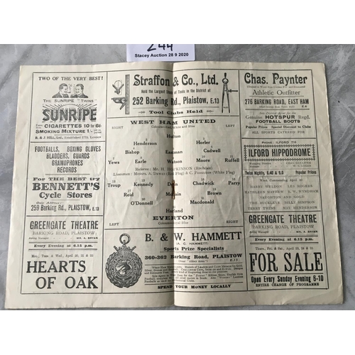 244 - 1924/25 West Ham v Everton Football Programme: Very good condition dated 18 4 1925 with no team chan... 