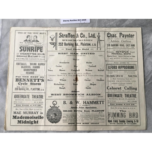 245 - 1924/25 West Ham v West Brom Football Programme: Very good condition dated 21 3 1925 with no team ch... 