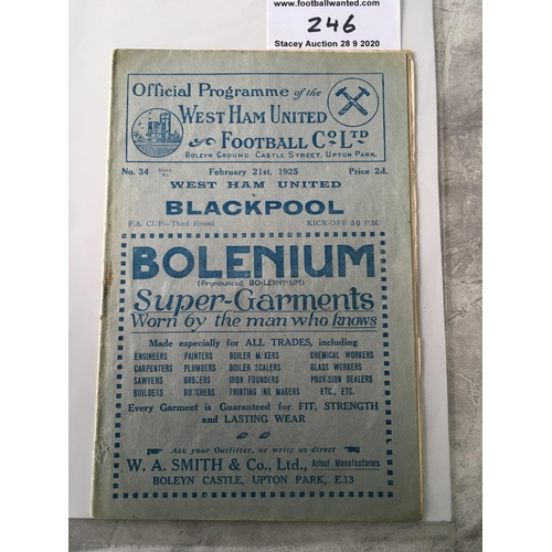 246 - 1924/25 West Ham v Blackpool FA Cup Football Programme: Very good condition dated 21 2 1925 with no ... 