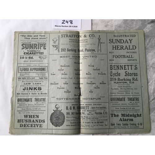 248 - 1923/24 West Ham v Tottenham Friendly Football Programme: Very good condition dated 23 2 1924 with n... 