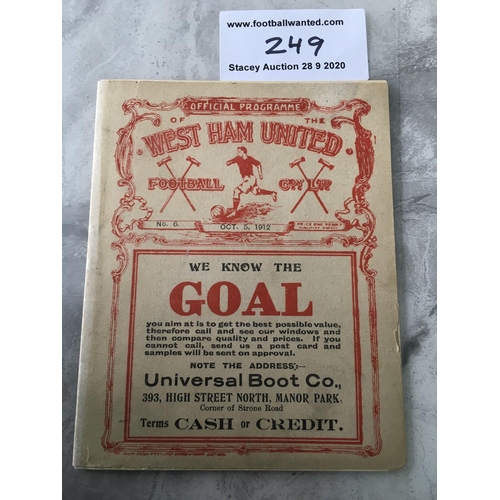 249 - 1912/13 West Ham v Plymouth Argyle Football Programme: Very good condition dated 5 10 1912 with no t... 