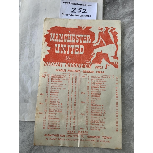 252 - 45/46 Manchester United v Accrington Stanley FA Cup Football Programme: Good condition single sheet ... 