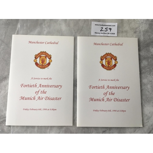 259 - Manchester United Munich Disaster Anniversary Services: Two identical order of services for the 40th... 