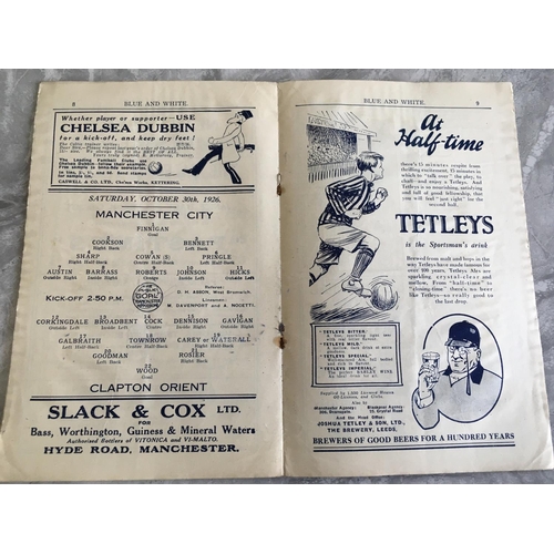 26 - 1926/27 Manchester City v Clapton Orient Football Programme: Good condition 16 pager with rusty stap... 