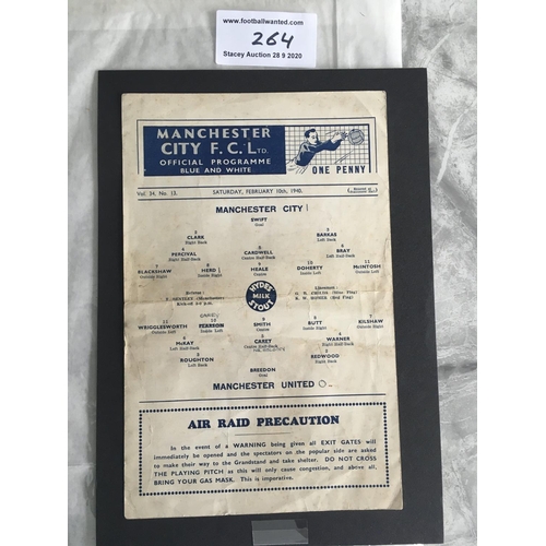 264 - 39/40 Manchester City v Manchester United Football Programme: Very rare large single sheet programme... 