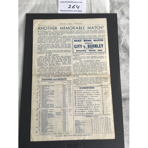 264 - 39/40 Manchester City v Manchester United Football Programme: Very rare large single sheet programme... 