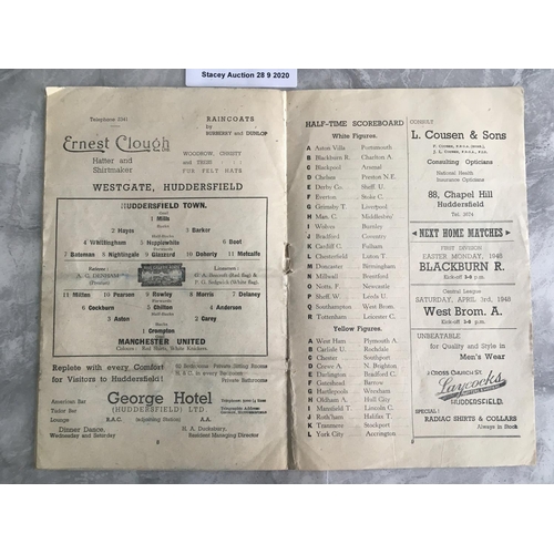 265 - 47/48 Huddersfield Town v Manchester United Football Programme: League match dated 27 1 1948 in exce... 