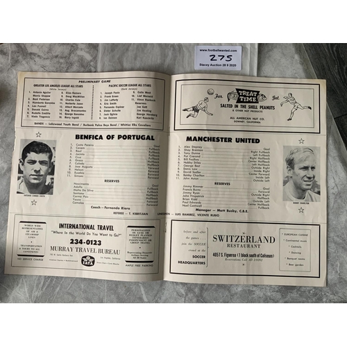 275 - 1967 In USA Benfica v Manchester United Football Programme: Featuring Eusebio to cover of the progra... 