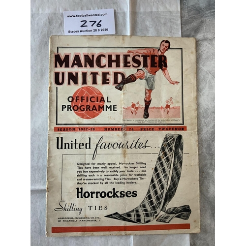 276 - 37/38 Manchester United v Bury Football Programme: Dated 7 5 1938 in fair condition with rusty stapl... 