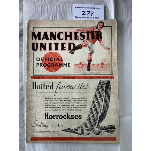 279 - 37/38 Manchester United v Southampton Football Programme: Fair condition with rusty staples now remo... 