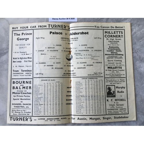 44A - 36/37 Crystal Palace v Aldershot Football Programme: Dated 24 4 1937 in good condition with no team ... 