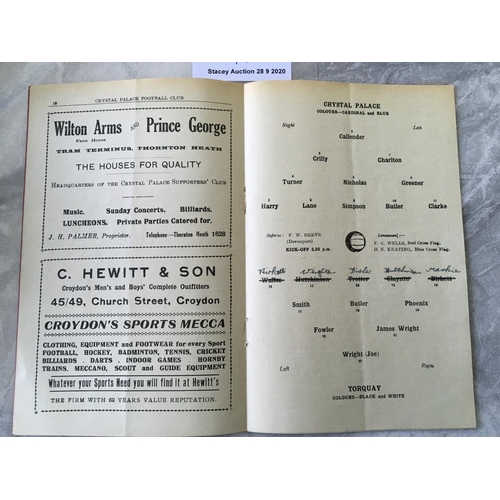 48A - 30/31 Crystal Palace v Torquay United Football Programme: Dated 2 5 1931 in very good condition with... 