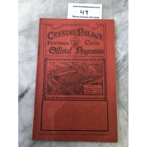 49 - 29/30 Crystal Palace v Bournemouth Football Programme: Dated 3 5 1930 in good condition with no team... 