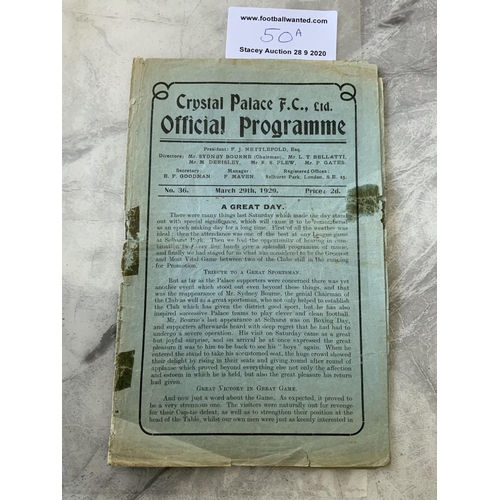 50A - 28/29 Crystal Palace v QPR Football Programme: Dated 29 3 1929 in poor condition with no team change... 