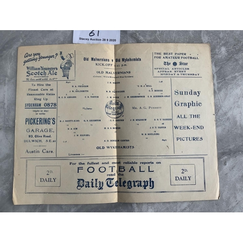 61 - 28/29 At Crystal Palace Cup Semi Final Football Programme: Arthur Dunn Cup Semi Final between Old Ma... 