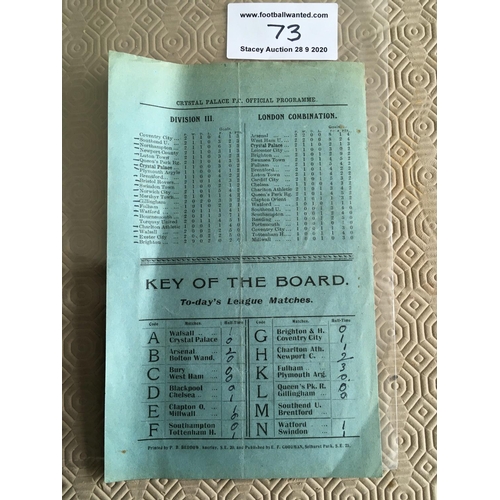 73 - 28/29 Crystal Palace Reserves v Leicester City Football Programme: Single sheet dated 1 9 1928 in go... 