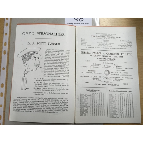 80 - 33/34 Crystal Palace v Charlton Football Programme: Dated 3 2 1934 in  good condition with no writin... 