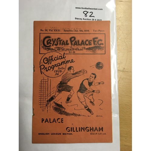 82 - 35/36 Crystal Palace v Gillingham Football Programme: Dated 4 1 1936 in  good condition with no writ... 