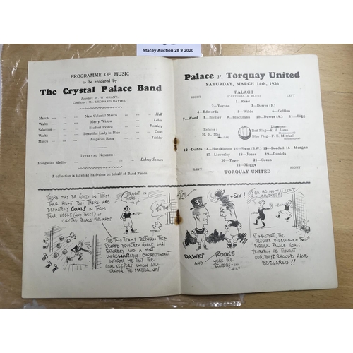 83 - 35/36 Crystal Palace v Torquay United Football Programme: Dated 14 3 1936 in  good condition with no... 