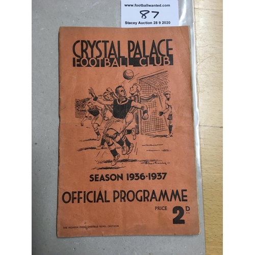 87 - 36/37 Crystal Palace v Grimsby Town Football Programme: Dated 10 4 1937 in  good condition with no w... 