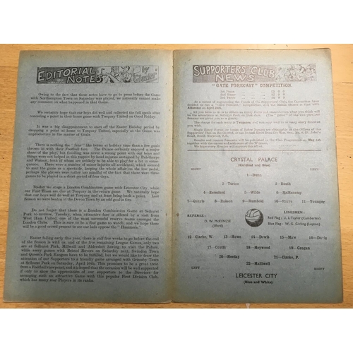 90 - 36/37 Crystal Palace Reserves v Leicester City Football Programme: Four pager dated 29 3 1937 in goo... 