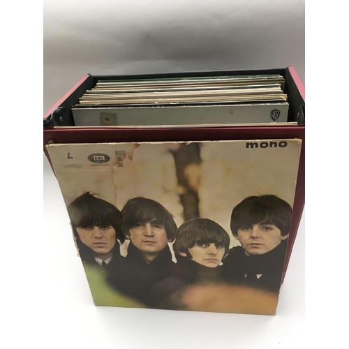 104 - A record box of LPs by various artists including The Beatles, Beach Boys, The Faces and others.
