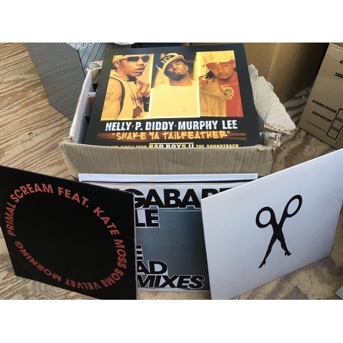 144 - A box of 12 inch dance music singles including some white labels and coloured vinyl. Mostly new and ... 