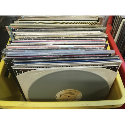 213 - A box of LPs and 12 inch singles by various artists including Roxy Music, Blood, Sweat & Tears, Magn... 
