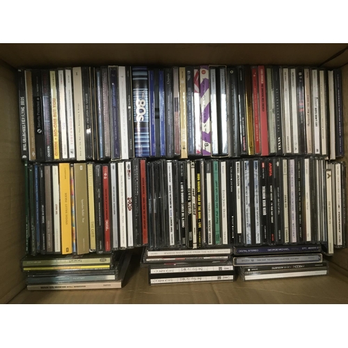 314 - Four boxes of CDs by various artists including The Beatles, Elton John, Guns n Roses and many more.