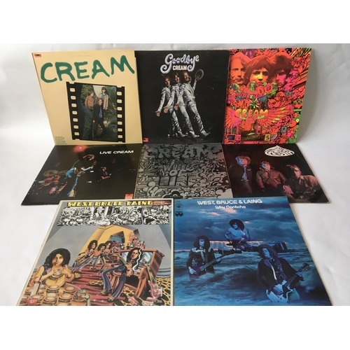 491 - Eight Cream and related LPs comprising 'Disraeli Gears', 'Fresh Cream' (poor condition), 'Why Dontch... 