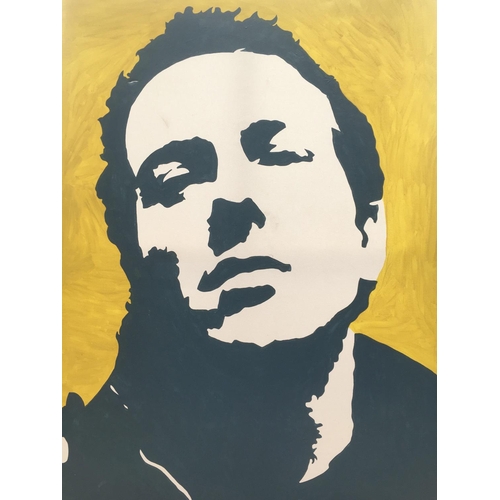 511 - A well executed oil in canvas portrait of Joe Strummer of The Clash, approx 76cm x 102cm.