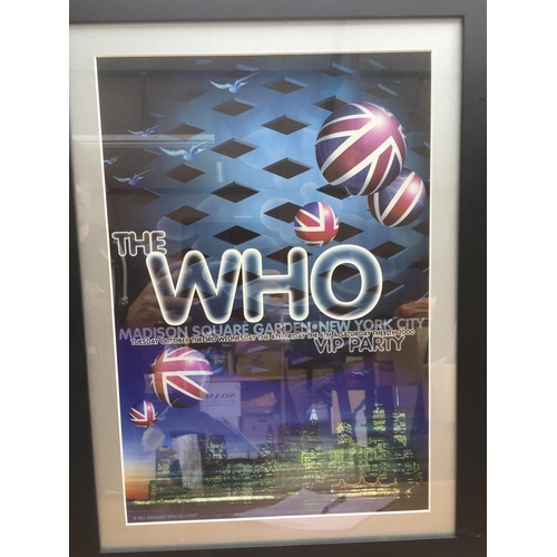 516 - A framed poster for The Who VIP party Madison Square Garden 2000 by Rex Ray. Excellent condition. Ap... 