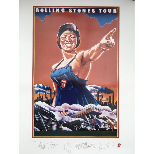 517 - A limited edition Rolling Stones tour print from 1994 with printed signatures of the band below the ... 