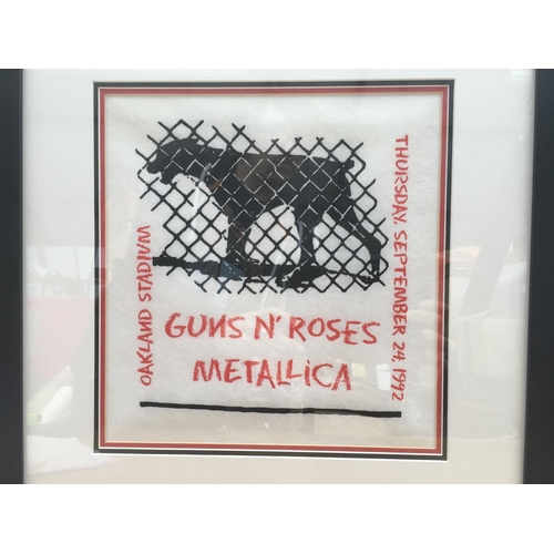 522 - A framed Guns n Roses and Metallica concert poster for a show at Oakland Stadium on September 24th, ... 