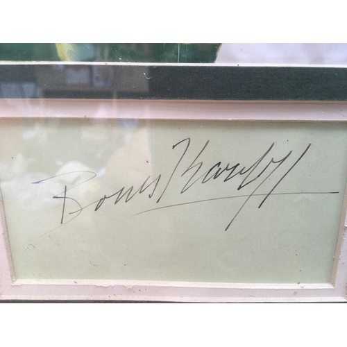 526 - A framed autograph and film advert of Boris Karloff in 'The Body Snatcher'. No COA. Total size appro... 